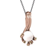 Valda İnci Kolye - Inci ve peridot 8 ayar rose altın kolye (40 cm gümüş rolo zincir) #9d6txb