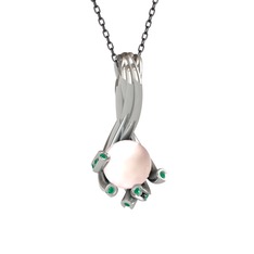 Valda İnci Kolye - Pembe inci ve kök zümrüt 925 ayar gümüş kolye (40 cm gümüş rolo zincir) #abwlta