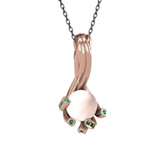 Pembe inci ve yeşil kuvars 18 ayar rose altın kolye (40 cm gümüş rolo zincir)