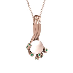 Pembe inci ve kök zümrüt 18 ayar rose altın kolye (40 cm rose altın rolo zincir)