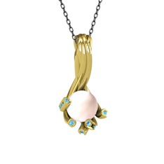 Valda İnci Kolye - Pembe inci ve akuamarin 14 ayar altın kolye (40 cm gümüş rolo zincir) #dkdazl