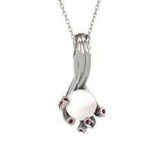 Valda İnci Kolye - Inci ve kök yakut 8 ayar beyaz altın kolye (40 cm beyaz altın rolo zincir) #ecxg3l