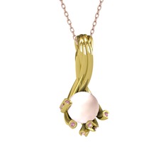 Valda İnci Kolye - Pembe inci ve pembe kuvars 925 ayar altın kaplama gümüş kolye (40 cm gümüş rolo zincir) #eepr14