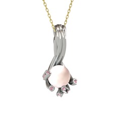 Valda İnci Kolye - Pembe inci ve pembe kuvars 8 ayar beyaz altın kolye (40 cm altın rolo zincir) #ei8fnw