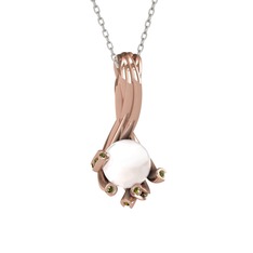 Inci ve peridot 8 ayar rose altın kolye (40 cm gümüş rolo zincir)