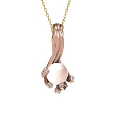 Valda İnci Kolye - Pembe inci ve beyaz zirkon 14 ayar rose altın kolye (40 cm altın rolo zincir) #gd5ahs