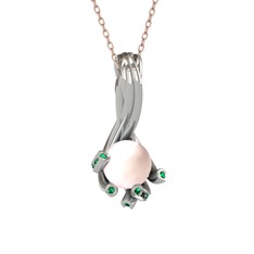 Valda İnci Kolye - Pembe inci ve yeşil kuvars 18 ayar beyaz altın kolye (40 cm rose altın rolo zincir) #hk0xrk