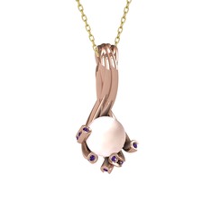 Valda İnci Kolye - Pembe inci ve ametist 14 ayar rose altın kolye (40 cm altın rolo zincir) #hk4vvi