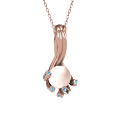 Valda İnci Kolye - Pembe inci ve akuamarin 8 ayar rose altın kolye (40 cm rose altın rolo zincir) #hs6yvc