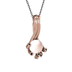 Pembe inci ve siyah zirkon 925 ayar rose altın kaplama gümüş kolye (40 cm gümüş rolo zincir)
