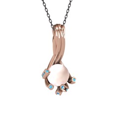 Pembe inci ve akuamarin 14 ayar rose altın kolye (40 cm gümüş rolo zincir)