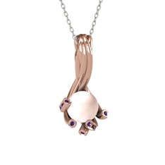 Valda İnci Kolye - Pembe inci ve ametist 8 ayar rose altın kolye (40 cm gümüş rolo zincir) #jelgct