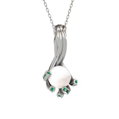 Valda İnci Kolye - Inci ve kök zümrüt 18 ayar beyaz altın kolye (40 cm beyaz altın rolo zincir) #kfjwyn