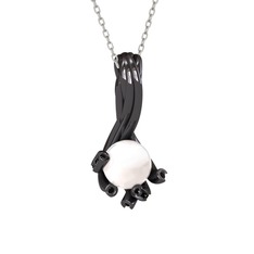 Valda İnci Kolye - Inci ve siyah zirkon 925 ayar siyah rodyum kaplama gümüş kolye (40 cm beyaz altın rolo zincir) #kh4ph0