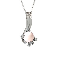 Pembe inci ve pırlanta 925 ayar gümüş kolye (0.225 karat, 40 cm gümüş rolo zincir)