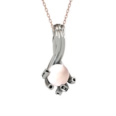 Valda İnci Kolye - Pembe inci ve siyah zirkon 14 ayar beyaz altın kolye (40 cm rose altın rolo zincir) #l5wino