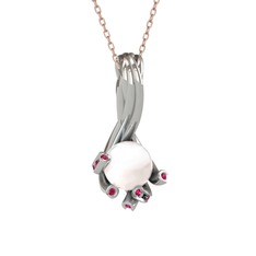 Valda İnci Kolye - Inci ve rodolit garnet 8 ayar beyaz altın kolye (40 cm rose altın rolo zincir) #lnj3di
