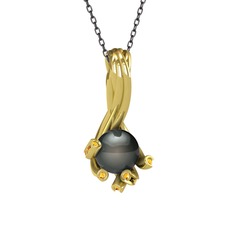 Valda İnci Kolye - Siyah inci ve sitrin 18 ayar altın kolye (40 cm gümüş rolo zincir) #lu6thp