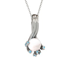 Valda İnci Kolye - Inci ve akuamarin 925 ayar gümüş kolye (40 cm beyaz altın rolo zincir) #nfdbjw