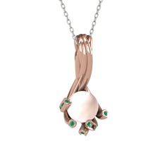 Valda İnci Kolye - Pembe inci ve kök zümrüt 18 ayar rose altın kolye (40 cm beyaz altın rolo zincir) #ng7gqt
