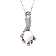 Inci ve pembe kuvars 18 ayar beyaz altın kolye (40 cm gümüş rolo zincir)