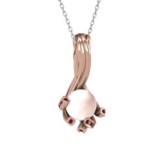 Valda İnci Kolye - Pembe inci ve kök yakut 18 ayar rose altın kolye (40 cm beyaz altın rolo zincir) #nmzjx4