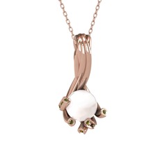 Inci ve peridot 14 ayar rose altın kolye (40 cm gümüş rolo zincir)