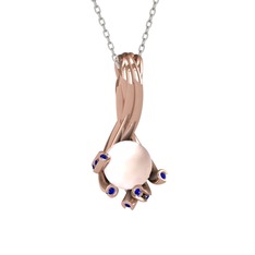 Valda İnci Kolye - Pembe inci ve lab safir 18 ayar rose altın kolye (40 cm beyaz altın rolo zincir) #nyjnhe