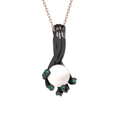 Valda İnci Kolye - Inci ve yeşil kuvars 925 ayar siyah rodyum kaplama gümüş kolye (40 cm gümüş rolo zincir) #qntkds