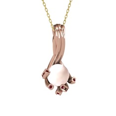 Valda İnci Kolye - Pembe inci ve kök yakut 8 ayar rose altın kolye (40 cm altın rolo zincir) #s0zywr