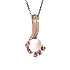 Pembe inci ve rodolit garnet 14 ayar rose altın kolye (40 cm gümüş rolo zincir)
