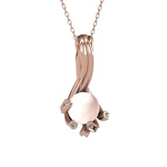 Pembe inci ve pırlanta 14 ayar rose altın kolye (0.225 karat, 40 cm rose altın rolo zincir)