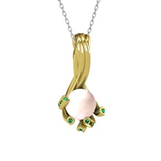 Valda İnci Kolye - Pembe inci ve yeşil kuvars 925 ayar altın kaplama gümüş kolye (40 cm beyaz altın rolo zincir) #t5i4li