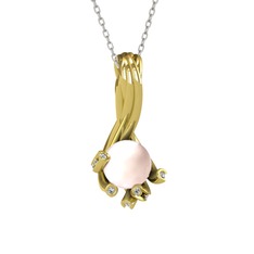 Valda İnci Kolye - Pembe inci ve swarovski 18 ayar altın kolye (40 cm beyaz altın rolo zincir) #tlkcm0