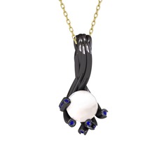 Valda İnci Kolye - Inci ve lab safir 925 ayar siyah rodyum kaplama gümüş kolye (40 cm altın rolo zincir) #tuensa