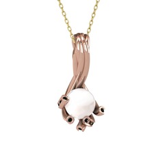 Valda İnci Kolye - Inci ve siyah zirkon 8 ayar rose altın kolye (40 cm gümüş rolo zincir) #v1th2w