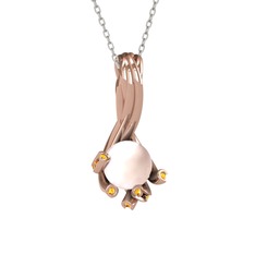 Valda İnci Kolye - Pembe inci ve sitrin 18 ayar rose altın kolye (40 cm beyaz altın rolo zincir) #v2x1vk