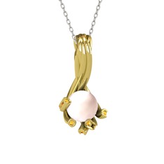 Valda İnci Kolye - Pembe inci ve sitrin 14 ayar altın kolye (40 cm beyaz altın rolo zincir) #v6voqh