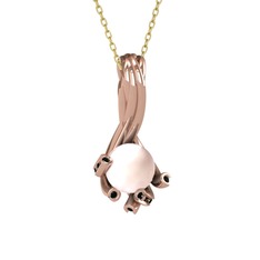 Valda İnci Kolye - Pembe inci ve siyah zirkon 8 ayar rose altın kolye (40 cm altın rolo zincir) #vjw3dn