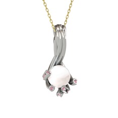 Valda İnci Kolye - Inci ve pembe kuvars 925 ayar gümüş kolye (40 cm altın rolo zincir) #wghyb9