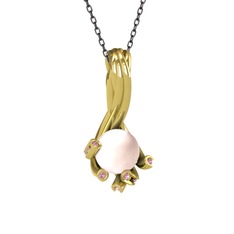 Valda İnci Kolye - Pembe inci ve pembe kuvars 14 ayar altın kolye (40 cm gümüş rolo zincir) #wt9a0b