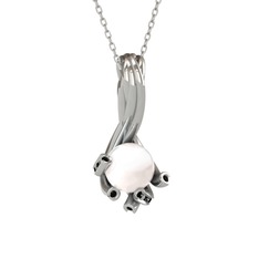 Valda İnci Kolye - Inci ve siyah zirkon 18 ayar beyaz altın kolye (40 cm beyaz altın rolo zincir) #xlotmv