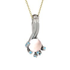 Valda İnci Kolye - Pembe inci ve akuamarin 925 ayar gümüş kolye (40 cm altın rolo zincir) #xza4gz