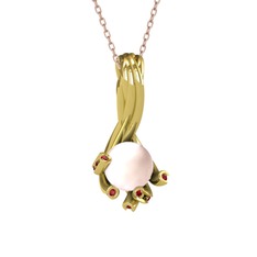 Pembe inci ve garnet 18 ayar altın kolye (40 cm gümüş rolo zincir)