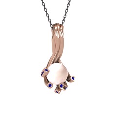 Valda İnci Kolye - Pembe inci ve lab safir 18 ayar rose altın kolye (40 cm gümüş rolo zincir) #y8oa3h