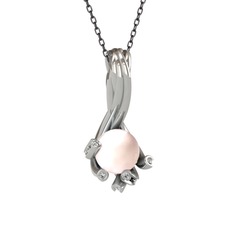 Valda İnci Kolye - Pembe inci ve beyaz zirkon 8 ayar beyaz altın kolye (40 cm gümüş rolo zincir) #yeigvx