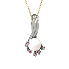 Valda İnci Kolye - Inci ve rodolit garnet 8 ayar beyaz altın kolye (40 cm gümüş rolo zincir) #ytmvhy