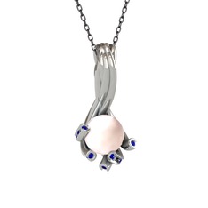 Pembe inci ve lab safir 14 ayar beyaz altın kolye (40 cm gümüş rolo zincir)