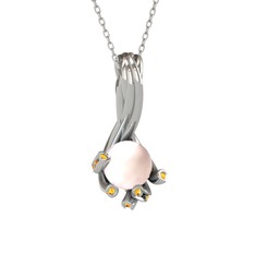 Valda İnci Kolye - Pembe inci ve sitrin 14 ayar beyaz altın kolye (40 cm beyaz altın rolo zincir) #ztq2ck