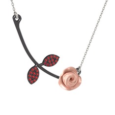 Garnet 925 ayar siyah rodyum kaplama gümüş kolye (Pembe mineli, 40 cm gümüş rolo zincir)
